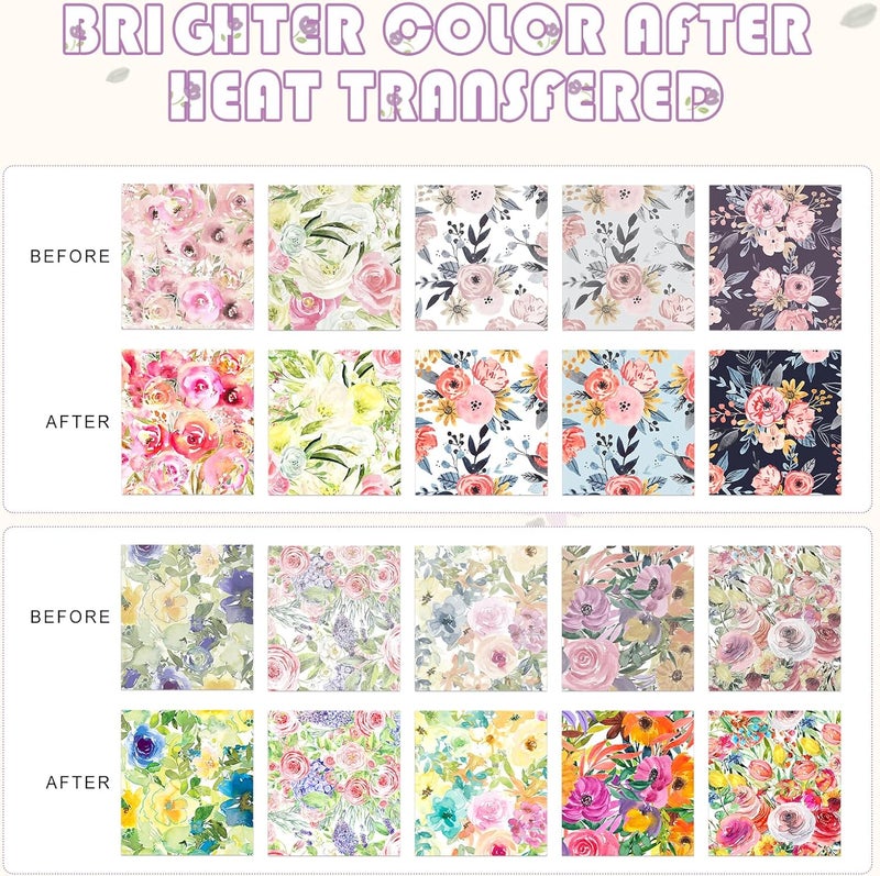 HTVSTD Floral Sublimation Transfer Ink Paper 10 Sheets 12'' x 10''Watercolor Sublimation Paper Flower Transfer Sheets for Mugs Tumblers DIY - Image 2
